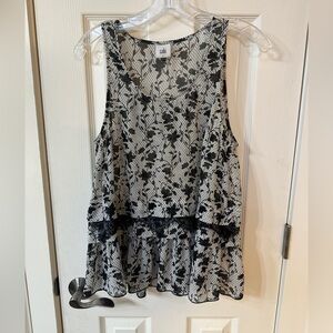 Cabi Ruffle Floral Tank Top Sheer Blouse Top Cottagecore Summer Spring Small